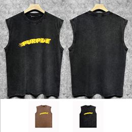 Europe and the United States niche fashion brand Purple sleeveless T-shirt ZJBPUR032 flame letters do old printed vest vest R96W90 summer relaxed cool breathable top