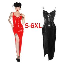 Casual Dresses Plus Size 4XL 5XL 6XL PVC Bondage Leather Sexy Straps High Split Sheath Long Maxi Dress Women Black Red Club Wear5778304