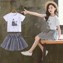 Clothing Sets New Summer Childrens Clothing Childrens Set Fashion Girl T-shirt+Checkered Shorts 2 3 4 5 6 7 8 9 10 11 12 YearsL2405L24045