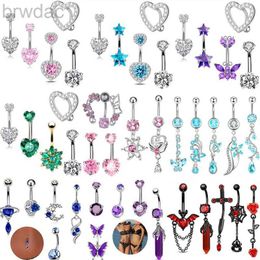 Navel Rings 5PCS Pink Crystal Belly Button Rings Set Purple Heart Navel Piercing Bulk Green Flower Belly Rings Packs Piercing Ombligo Lots d240509