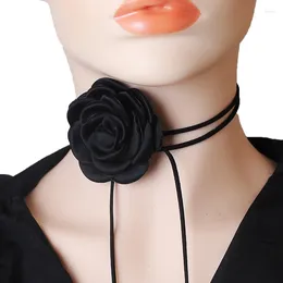 Choker Exaggerated Big Rose Flower Necklace For Women Girls Gothic Punk Adjustable Fabric Jewelry Accessories