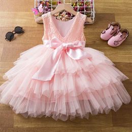 Girl's Dresses 2-6T Baby Pink Princess Dress Lace Flower Girl Dress for Wedding Party Toddler New Year Tulle Layer Clothes Kid Birthday Outfit