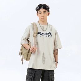 TFETTERS Brand Vintage Make Old T-Shirts Male 2024 Summer American Letter Print Couples Baggy Tshirts 100%Cotton Streetwear 240423