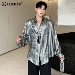 Men's Casual Shirts LUZHEN 2024 Spring Trendy Glossy Metal Elegant Loose High Quality Stylish Night Club Outfit Long Sleeve Tops LZ2720