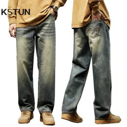 KSTUN Baggy Jeans Men Wide Leg Pants Casual Oversize For Clothing Loose Fit Vintage Male Denim Trousers Kpop 240430