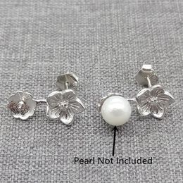 Stud Earrings 2prs Sterling Silver Flower Earring Settings W/ Rhodium Plated For Pearl