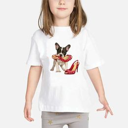 T-shirts Summer Top French Bulldog Print T-shirt Childrens Short sleeved O-neck Childrens T-shirt Baby Gilrs Casual T-shirt Clothing BAL034L240509