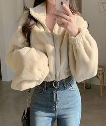 Women039s Jackets Faux Fur Coat Women Long Sleeve Turn Down Collar Warm Fluffy Cropped Jacket Ladies Short Zipper Overcoat Dame7627247