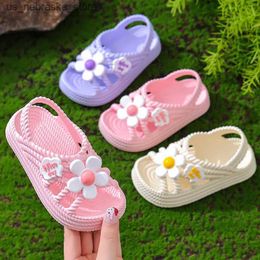 Slipper Summer Children Slippers Flower Pattern Comfort Sandal For Girls Non-Slip Seabeach Home Shoes 2-8 Years Old Kids Q240409