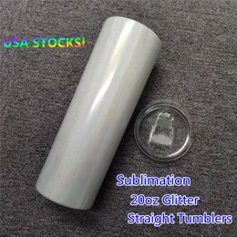 LOCAL WAREHOUSE Sublimation Glitter Straight Skinny Tumblers 20oz Stainless Steel Double Walled Insulated Vacuum Blanks Rainbow Water B 204Y