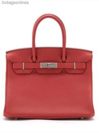10A Counter High Quality Hremms Original 1:1 Brand Bags Love Horse Birkkis Bag Rubia Red Engraving Bk30 Handheld Vintage Bag Bag