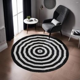 Carpets Faux Fur Round Rug Black And White Stripes Fluffy Rugs Soft Plush Area Shag Floor For Nursery Bedside