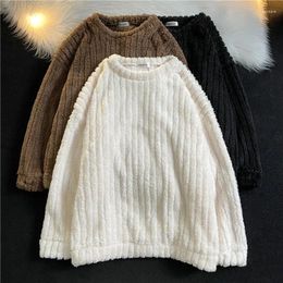 Men's Hoodies 2024 Autumn Winter Men Solid Colour Cashmere Tops Loose Sweatshirts Male Oversized O-neck Pullover P650