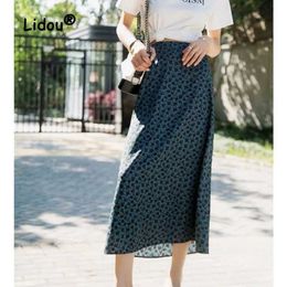Skirts New chiffon floral half long sleeved womens clothing classic overlay Crotch slim and fashionable elastic womens mid to long sleeved A-line skiingL2405