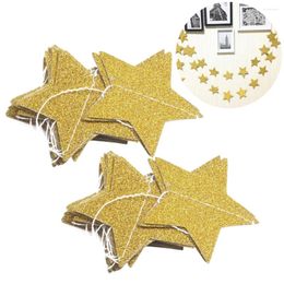 Decorative Flowers Golden Glitter Star Paper Garland Hanging Decoration 2pcs Lightweight Creative Flag For Festival