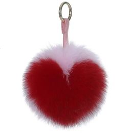 Luxury Fox Fur letter PomPom Heart Fluffy Keychain Keyring For Handbag Charm Handmade Porte Clef Gift Decoration 240429