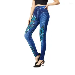 Women's Pants Spring And Autumn Imitation Denim Leggings High Stretch Tight Seamless Print Worn Over Cropped