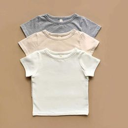T-shirts Newborn baby T-shirt suitable for boys and girls cotton short sleeved baby clothing casual summer childrens clothing white grayL240509
