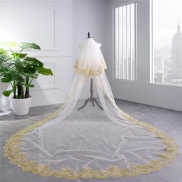 Bridal Veils 2021 Appliques Wedding Veil Gold Lace Edge Long Accessories 3 5 Metres White Ivory Tulle 279H