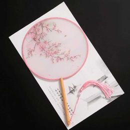 Chinese Style Products Women Antique Fans Circular Ancient Vintage Chinese Style Flower Painted Long Handle Tassel Han Clothes Cheongsam Accessories