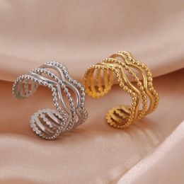 Wedding Rings Skyrim Stainless Steel Gold Colour Adjustable Ring Geometric Sun Tree of Life Open Finger Rings 2024 New Jewellery Gift Wholesale