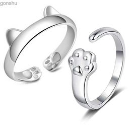 Couple Rings CYJ European S925 Sterling Silver Smooth Cat Paw Printed Couple Ring Adjustable Mens Birthday Party Wedding Gift Jewellery WX