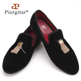 Casual Shoes Piergitar Handmade Men Velvet And Crystal Tassel Loafers Smoking Slippers Wedding Party Shoe Flats Size US 4-17