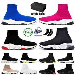 Fashion Shoes Designer Women Sock Men Speeds Graffiti White Black Red Beige Pink Clear Sole Lace-up Neon Yellow Socks Speed Trainers Flat Platform Sneakers Casual