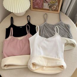 Winter Warm Undershirt Women Thicken Slim Solid Color Thermal Tops Sleeveless Sexy Crop Top Tight Elasticity Female 240509