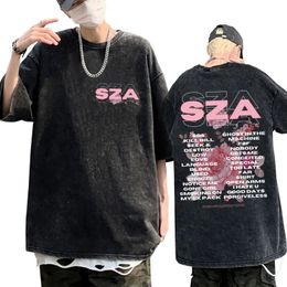 Rapper SZA Australia Tour Fashion Oversized Vintage Wash T-shirt Men Women Clothes Cotton Washed Make Old Short-sleeved T Shirts 240423