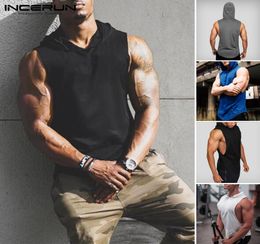 2020 Men Tank Tees Sleeveless Hooded Casual Streetwear Fitness Breathable Solid Vest Bodybuilding Blouse Summer Men Tops INCE7637302