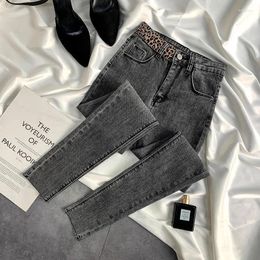 Women's Jeans Y2k Ankle Length Skinny Women Korean Fashion Style High Waist Pencil Denim Pants With Leopard Patchwork 4 Colours Available