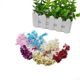 Decorative Flowers Wreaths 12PCS/lot Mulberry party Artificial Flower Stamen wire stem marriage leaves stamen DIY wreath wedding box decoration Fake flower