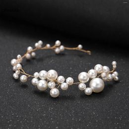 Hair Clips Beauty Pearls Hairband Bridal Soft Chain Headwear Sparkling Golden Alloy Jewellery For Women Elegant Wedding Accessories