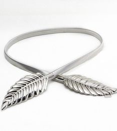 gold silvery leaf shape Wedding designer Elastic belts for women girlStretch Skinny Waist Belt Cummerbunds metal female belt6986942