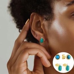 Stud Earrings 925 Sterling Silver Turquoise Geometric Studs For Women Girl Fashion Simple Design Jewellery Party Gift Drop