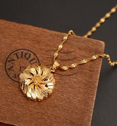 Dubai PENDANT Necklace Women Ethiopian Pendant Necklace 18k Real Yellow Fine Gold GF girls party Jewelry AfricaArab Flower Gifts 4960260