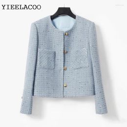 Women's Jackets Tweed Jacketautumn/winter High-end And Fragrant Style Jacket Design For Socialites Sequin Light Blue Top