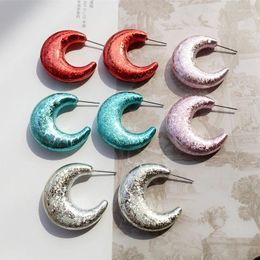 Hoop Earrings UJBOX Exclusive Amazing Bling Glitter Texture Pattern Acrylic Retro Moon For Women Jewellery Gift