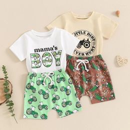 Clothing Sets 2024-04-10 Lioraitiin 0-3Y Summer Baby Boys Clothes Set Short Sleeve Letters Print T-shirt With Tractor Shorts Outfit