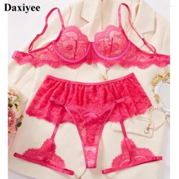 Bras Sets Transparent Lace Mesh Sheer Lingerie Woman Senxual Embroidery Attractive Chest Suspenders Sexy Super Romantic Erotic Outfits