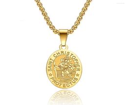 Pendant Necklaces Stainless Steel St Christopher Oval Coin Disc Gold Religious Necklace Fashion Jewellery Church Gift For Him With C6583589