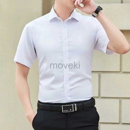 Men's Dress Shirts 2024 Summer Mens Slim Solid Color Short Sleeve Shirt Business Casual White Shirt Male Brand Large Size 5XL Classic Style d240427