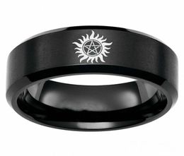 8mm Supernatural Logo Stainless Steel Black Ring Men039s Band Jewelry Size 6133250067