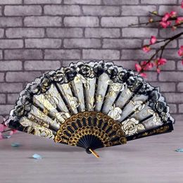 Chinese Style Products Rose Flower Lace Fans Chinese Style Dance Wedding Party Bridal Hand Fan Gypsy Style Folding Fan Decoration