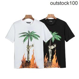 Paa Angles High end designer clothes for coconut tree skull flame round neck short sleeved trendy mens and womens loose T-shirt With 1:1 original labels