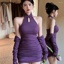 Work Dresses Dress Sets Women Folds Off Shoulder Simple Solid All-match Backless Temperament Cozy Ladies Chinese Spring Modern Leisure