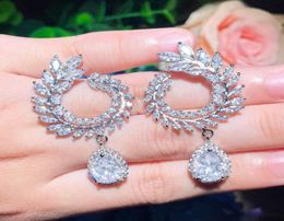 Luxury Bride Wedding Charm Long Jewellery designer Silver earrings South American Water Drop Pearl White Blue Red AAA Cubic Zirconia5547419