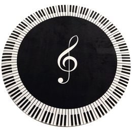 Carpets Carpet Music Symbol Piano Key Black White Round Non-Slip Home Bedroom Mat Floor Decoration 2110