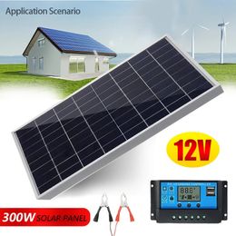 300W 12V Solar Panel Kit Complete Polycrystalline USB Power Portable Outdoor Rechargeable Solar Cell Solar Generator for Home 240508